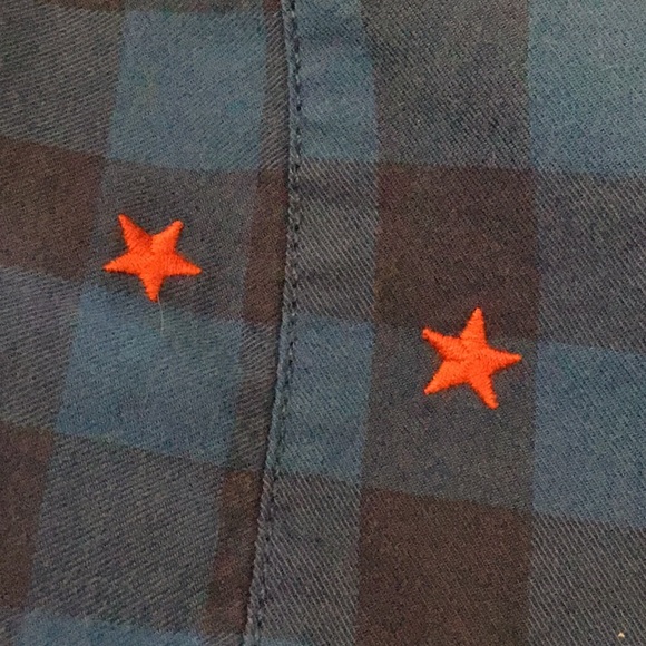 Mini Boden Star Embroidered Red And Blue Gingham Button Up Shirt Size 15-16 - Picture 4 of 5